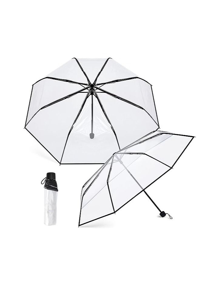 Clear Umbrella Transparent Portable Umbrella Compact Foldable Umbrella Manual Open Close Folding Umbrellas for Wedding Travel, Dating 1 Pcs