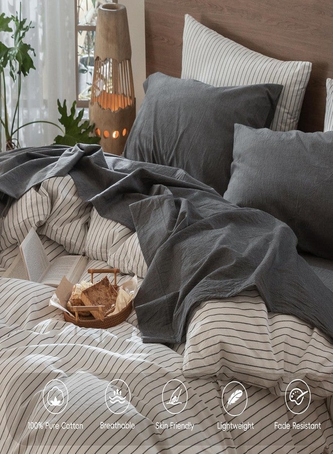 MooMee Bedding Sheet Set 100% Washed Cotton Linen Like Textured Breathable Durable Soft Comfy (Heathered Dark Grey, Full) - Image 4