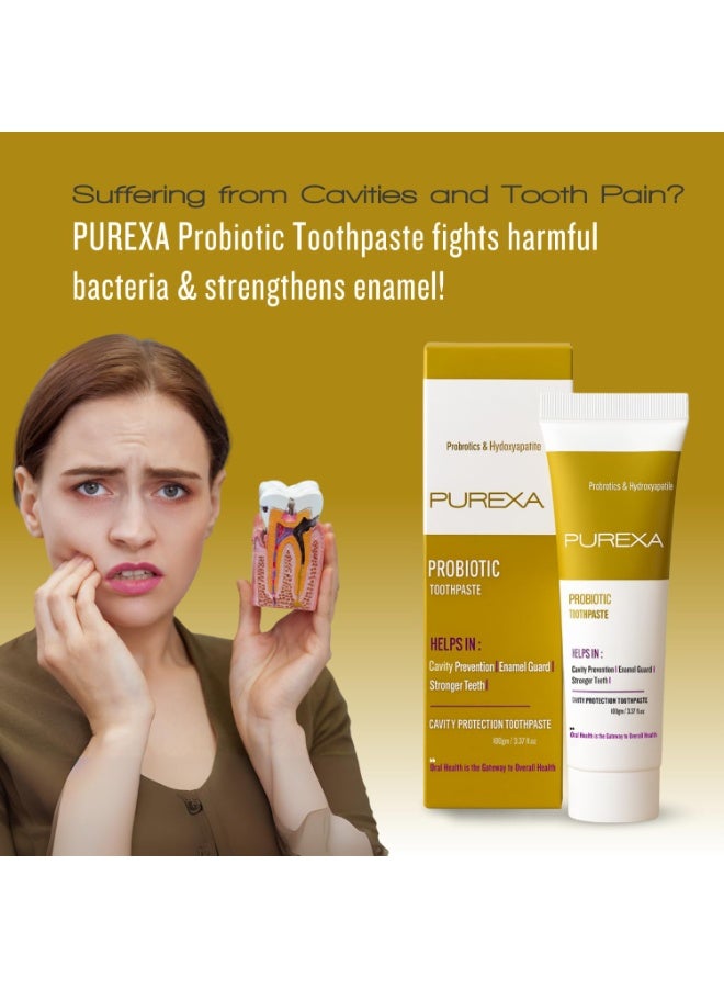 PUREXA مجموعة PUREXA العائلية المتكاملة للعناية بالفم (مع البروبيوتيك) | عبوتان من معجون الأسنان بالبروبيوتيك (وزن 100 جم للواحدة) مع 4 فرش أسنان من الخيزران | تركيبة تحتوي على الفلورايد والزيليتول لأسنان قوية، وعناية باللثة، وانتعاش يدوم طويلاً. - Image 2