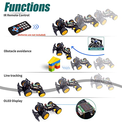 Adeept Smart Car Kit Compatible with Raspberry Pi Pico, Line Tracking, Obstacle Avoidance, Colorful Light, DIY STEM IR Remote Controlled Educational Robot Car Kit with MicroPython Code and Tutorials - Image 4