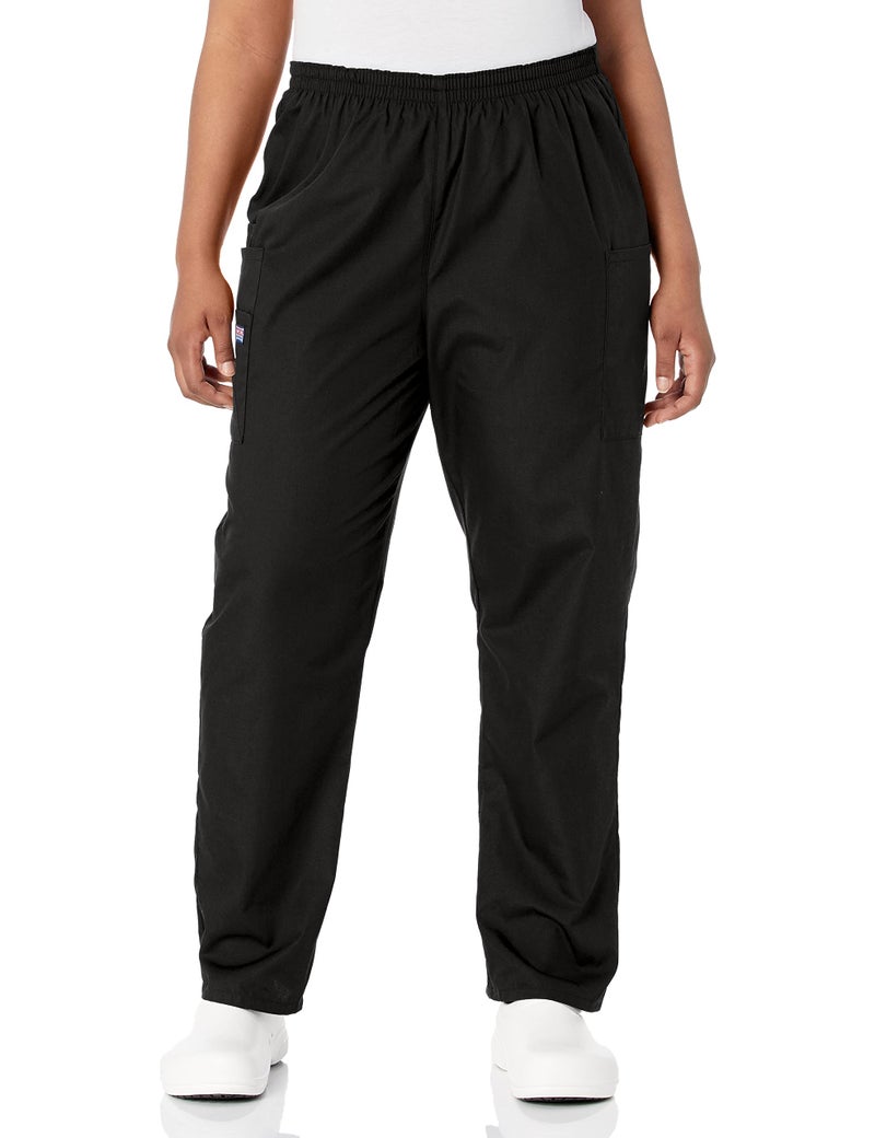 Cherokee Women's Size Workwear Elastic Waist Cargo Scrubs Pant, Black, Medium Tall - Image 1