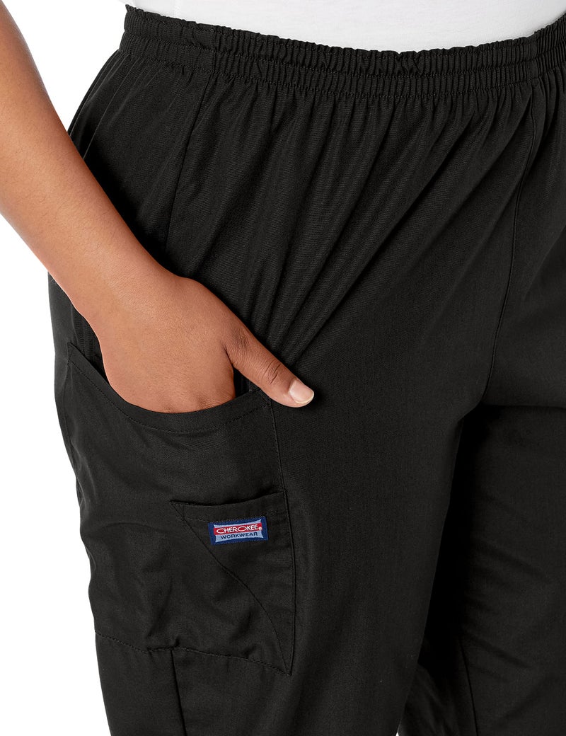 Cherokee Women's Size Workwear Elastic Waist Cargo Scrubs Pant, Black, Medium Tall - Image 3