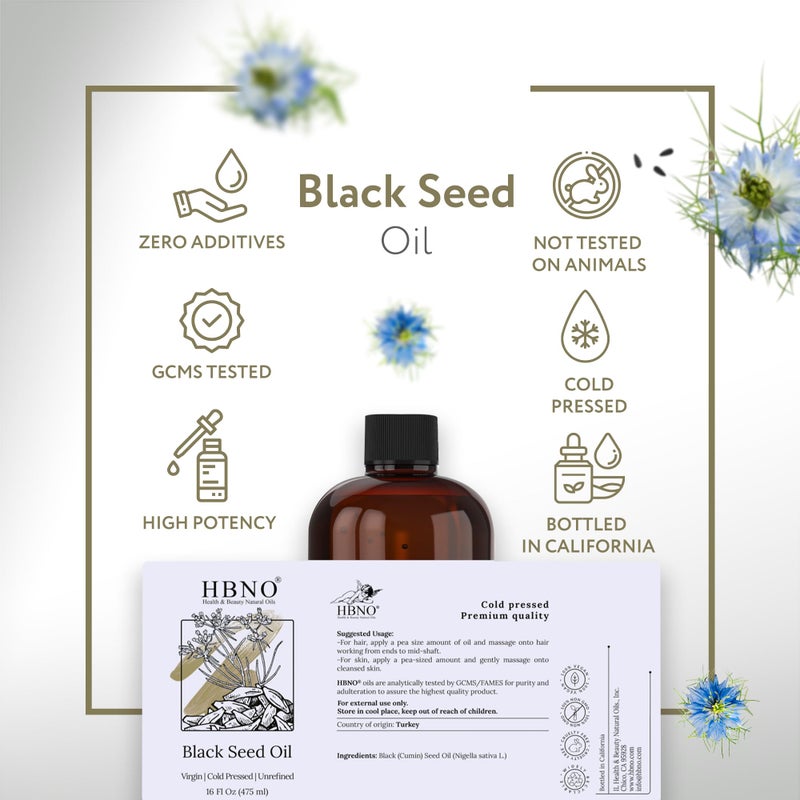 HBNO Organic Black Seed Oil 8 fl oz (240ml) Value Size - USDA Certified Organic Black Seed Oil Organic Cold Pressed - Black Cumin Seed Oil Organic - Image 4