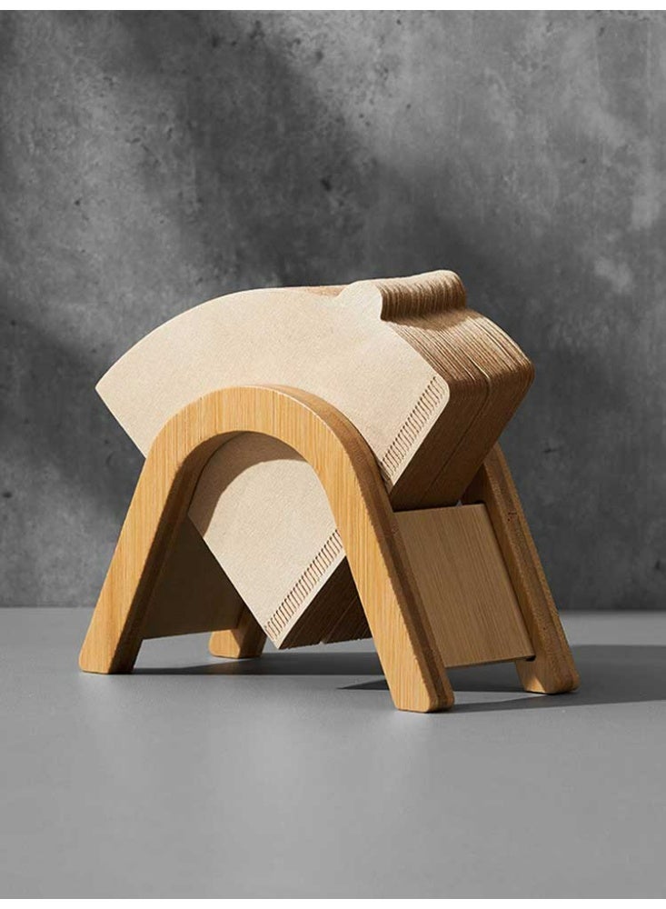 LeadMy Coffee Filter Holder, Coffee Filter Storage for 120 Filters, No-Odor Original Wood Filter Paper Container Stand, V60 V01 V02 Fan Shape Compatible, Home Café Office Use 16 x 7 x 10 cm - Image 1