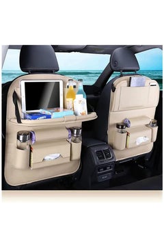 Womdee Leather Car Back Seat Organizer with Tablet Holder (Beige)  - Image 1