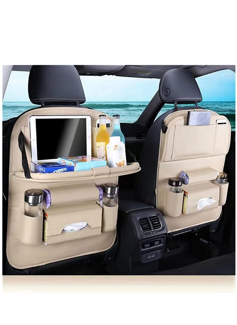 Womdee Leather Car Back Seat Organizer with Tablet Holder (Beige)  - Image 1