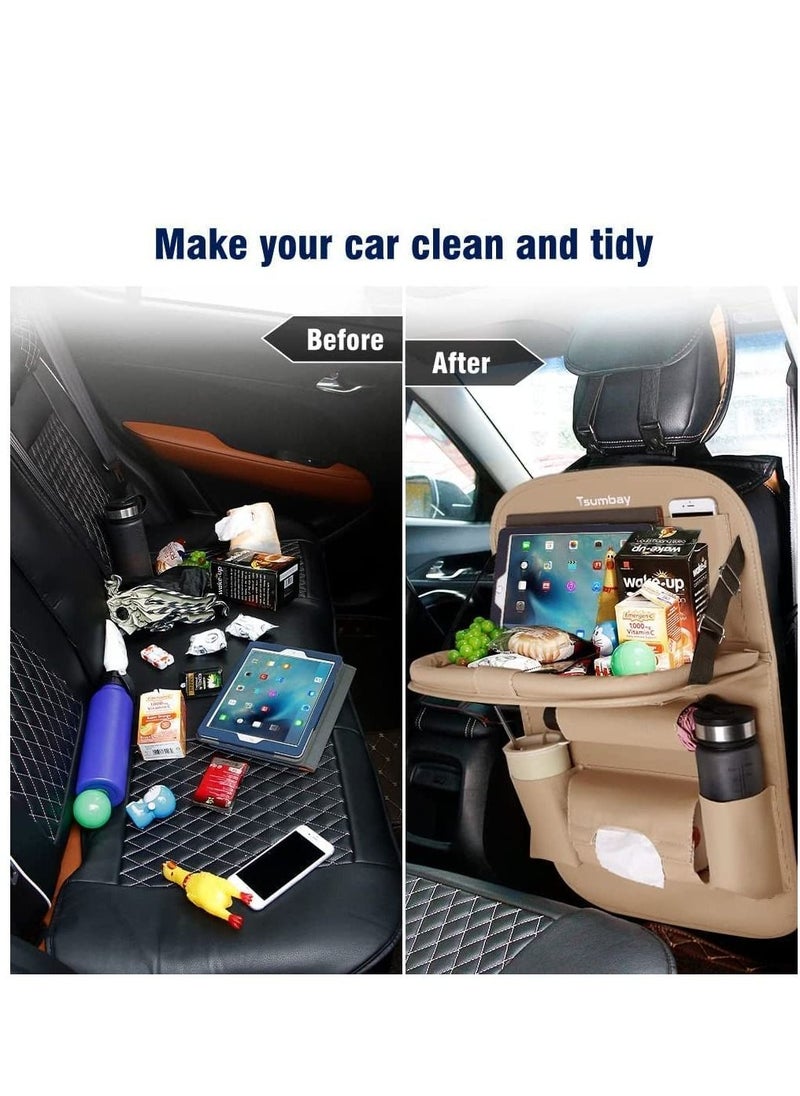 Womdee Leather Car Back Seat Organizer with Tablet Holder (Beige)  - Image 5