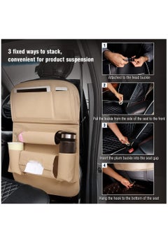 Womdee Leather Car Back Seat Organizer with Tablet Holder (Beige)  - Image 2