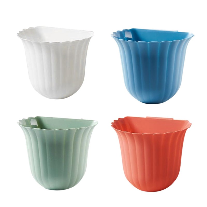 Ipetboom Wall-Mounted Kitchen Trash Can 4pcs Flower Shape Plastic Hanging Waste Bin Punch-Free Cupboard Door Garbage Container for Home Kitchen Compost - Image 1