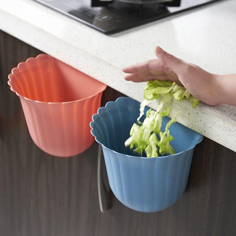 Ipetboom Wall-Mounted Kitchen Trash Can 4pcs Flower Shape Plastic Hanging Waste Bin Punch-Free Cupboard Door Garbage Container for Home Kitchen Compost - Image 5