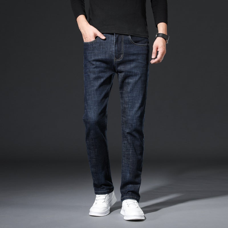 Generic Spring and Autumn Mens Jeans Straight-leg Loose Stretch Trousers Autumn All-match Comfortable Wear-resistant Mens Pants Work Pants 1615H Blue 