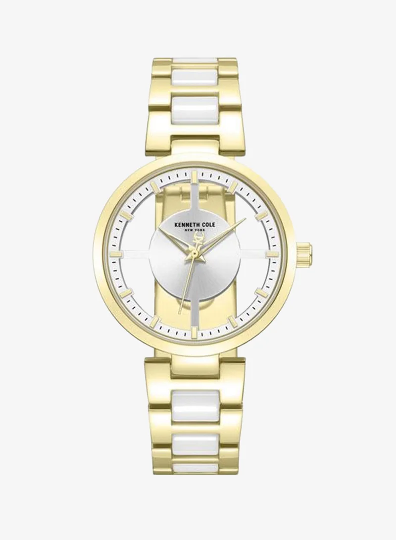 Kenneth Cole New York Queensboro Women's 36mm Quartz Watch with Silver Dial & Gold-White Stainless Steel Bracelet