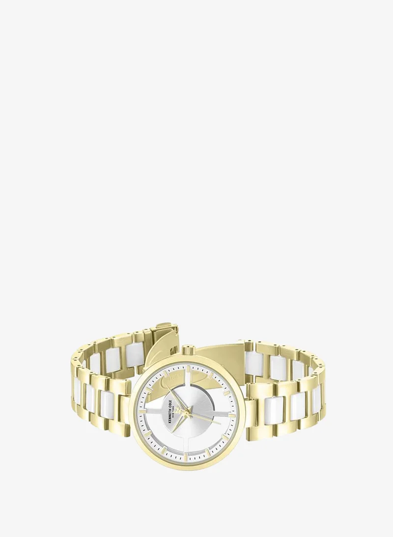 Kenneth Cole New York Queensboro Women's 36mm Quartz Watch with Silver Dial & Gold-White Stainless Steel Bracelet