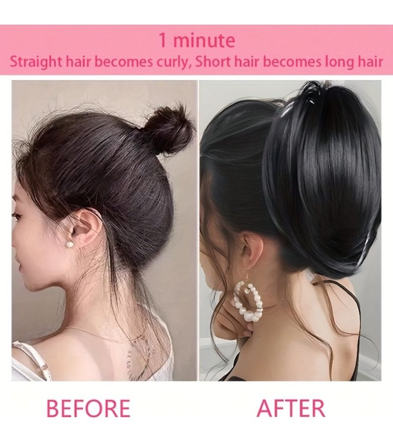 كعكة شعر اصطناعي مقاومة للحرارة على شكل ذيل حصان بطول 8 بوصات بتصميم غير مرتب وفضفاض - Image 3