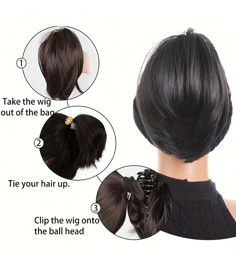 كعكة شعر اصطناعي مقاومة للحرارة على شكل ذيل حصان بطول 8 بوصات بتصميم غير مرتب وفضفاض - Image 2