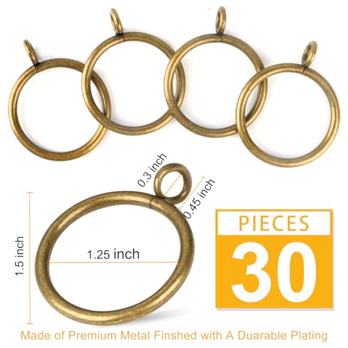 Hanitronic Antique Brass Curtain Rings with Eyelets for Up to 1.0-inch Curtain Rods (Set of 30 PCS Curtain Rings) - Image 2