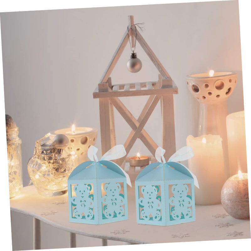 Sky Blue Decorative Bear Candy Boxes 50pcs Hollow Paper Present Baskets for Baby Shower Wedding - Image 4