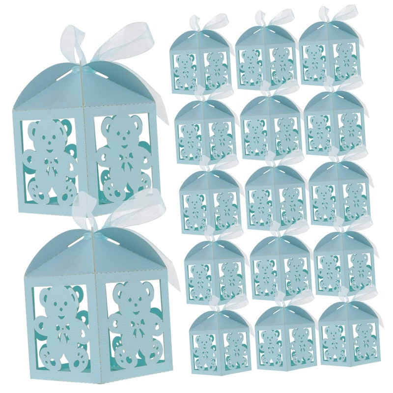 Sky Blue Decorative Bear Candy Boxes 50pcs Hollow Paper Present Baskets for Baby Shower Wedding - Image 2