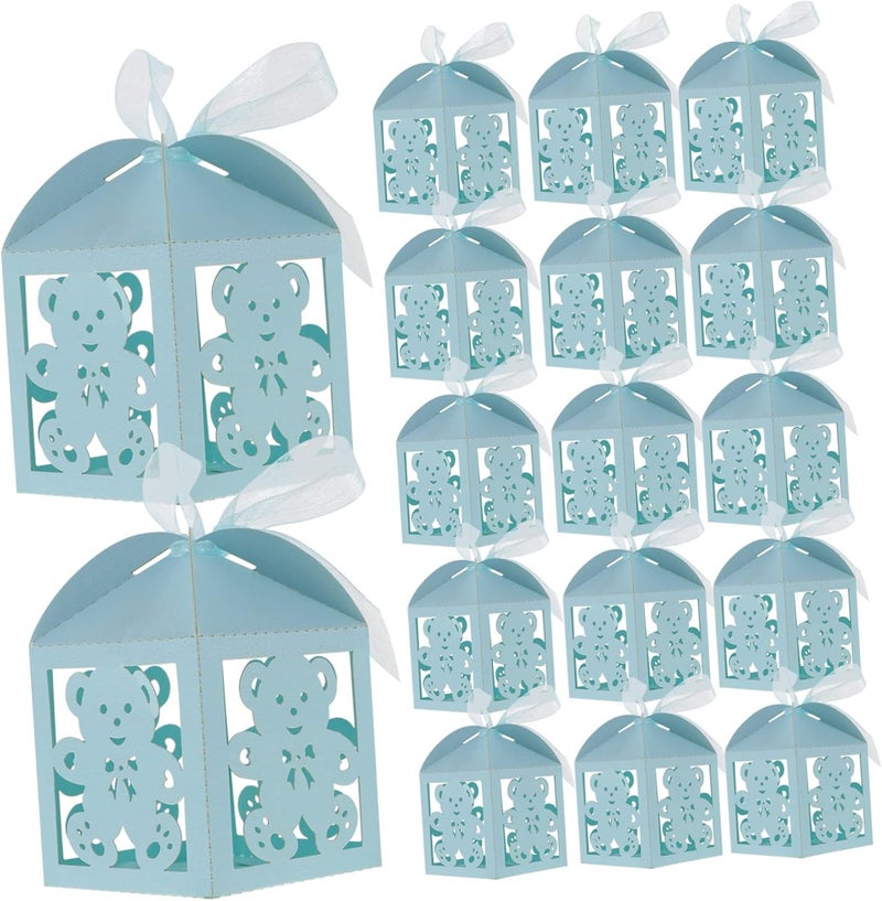 Sky Blue Decorative Bear Candy Boxes 50pcs Hollow Paper Present Baskets for Baby Shower Wedding - Image 1