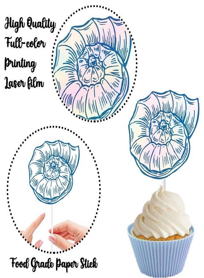 اوموني زينة كب كيك على شكل نجمة البحر وأصداف البحر، 24 قطعة، زينة كعك حفلات بحرية ساحلية، صدفة بحرية زرقاء، زينة كب كيك لحفلات الزفاف تحت البحر وحفلات أعياد الميلاد - Image 5