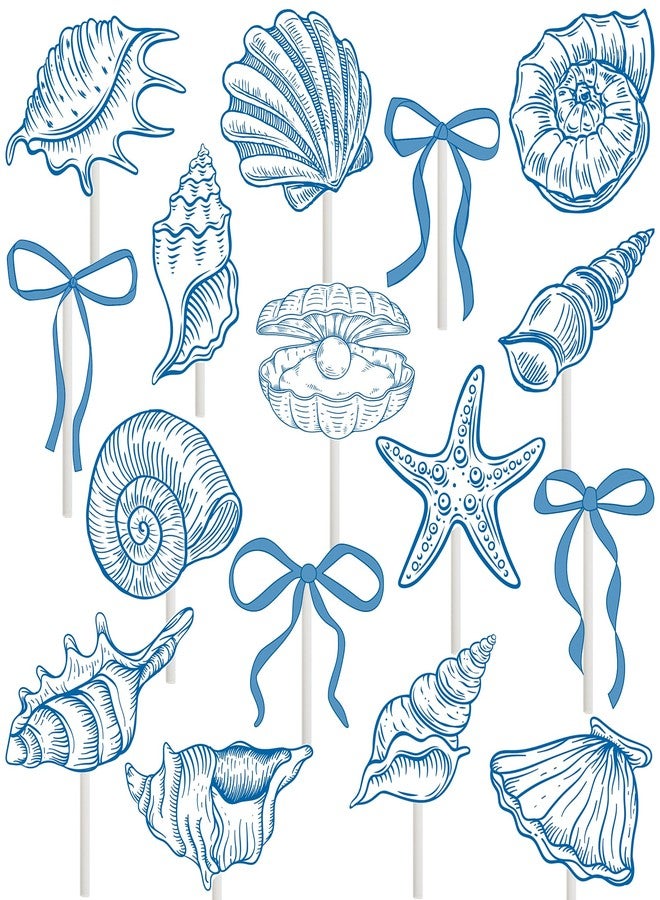 اوموني زينة كب كيك على شكل نجمة البحر وأصداف البحر، 24 قطعة، زينة كعك حفلات بحرية ساحلية، صدفة بحرية زرقاء، زينة كب كيك لحفلات الزفاف تحت البحر وحفلات أعياد الميلاد - Image 3
