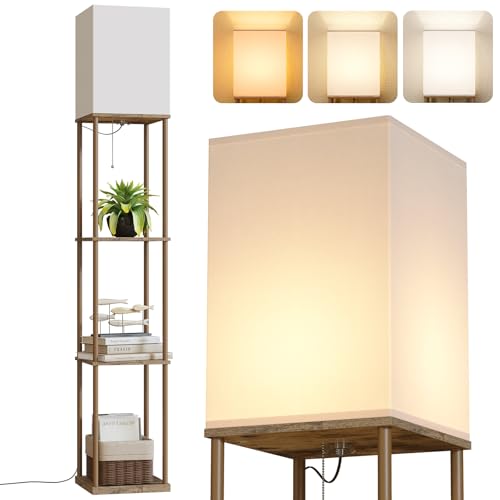 SUNMORY Floor Lamp with Shelves, Modern Square Shelf Lamps, Display Shelf Standing Lamp with 3 Color Temperature Bulb, Corner Bookshelf Lamps for Living Room and Bedroom Office, Home Decor - Image 1