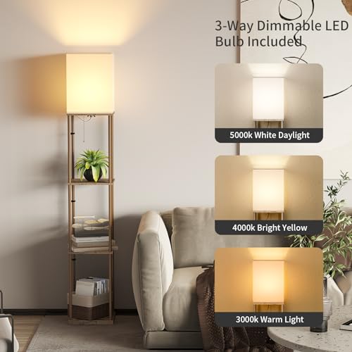 SUNMORY Floor Lamp with Shelves, Modern Square Shelf Lamps, Display Shelf Standing Lamp with 3 Color Temperature Bulb, Corner Bookshelf Lamps for Living Room and Bedroom Office, Home Decor - Image 2