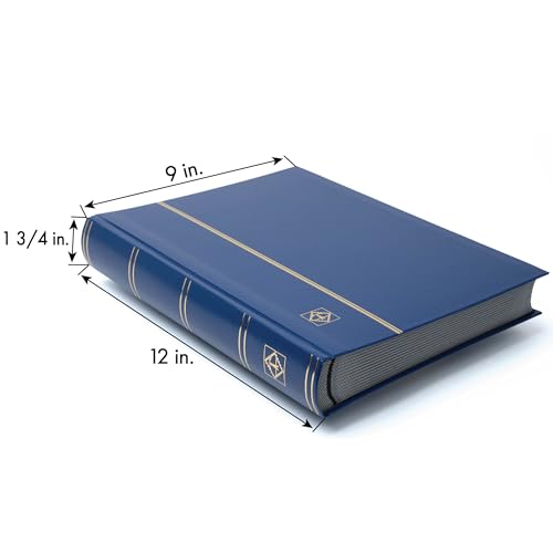 LIGHTHOUSE – “BASIC” Hard Cover Stockbook for Stamps - 64 Black Cardstock A4 Pages with Clear Strips and Double Linen Hinges - Blue - Image 4