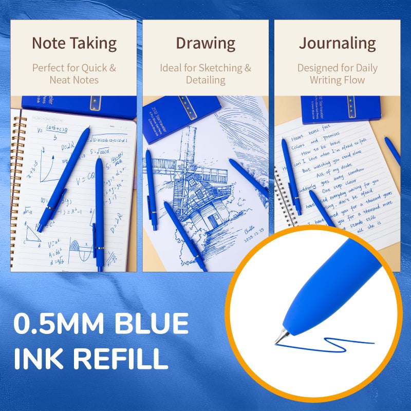 UIXJODO Blue Pens, 6 Pcs Blue Ink Pens Fine Point Smooth Writing Pens, 0.5mm Colored Ink Gel Pens for Journaling Note Taking, School Supplies Gifts for Women (6 Pcs Gold Blue - Blue Ink) - Image 4