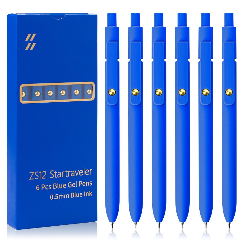 UIXJODO Blue Pens, 6 Pcs Blue Ink Pens Fine Point Smooth Writing Pens, 0.5mm Colored Ink Gel Pens for Journaling Note Taking, School Supplies Gifts for Women (6 Pcs Gold Blue - Blue Ink) - Image 1
