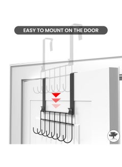 sulfar Mild Steel Over The Door Hook Hanger, Hanging Organizer Rack with No Hole Drilling Required for Bedroom, Bathroom & Kitchen Doors of Shirts, Belts, Towels (Black) Pack of 1  - Image 4