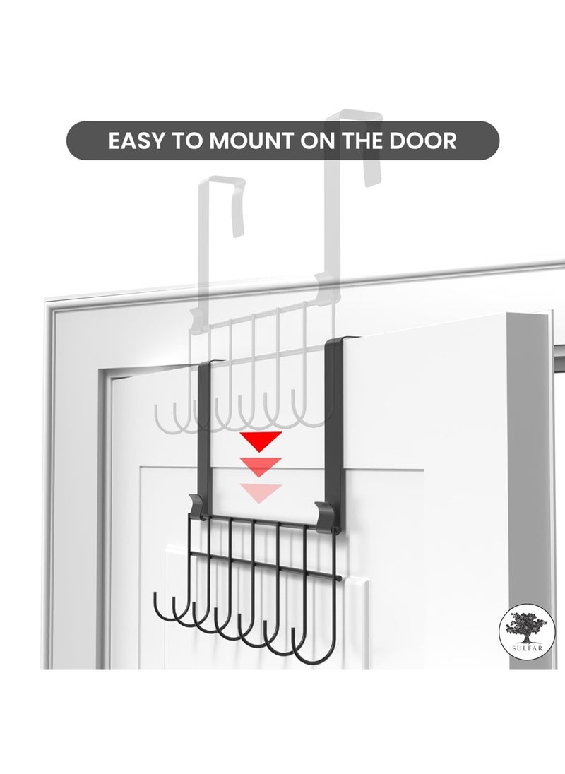 sulfar Mild Steel Over The Door Hook Hanger, Hanging Organizer Rack with No Hole Drilling Required for Bedroom, Bathroom & Kitchen Doors of Shirts, Belts, Towels (Black) Pack of 1  - Image 4