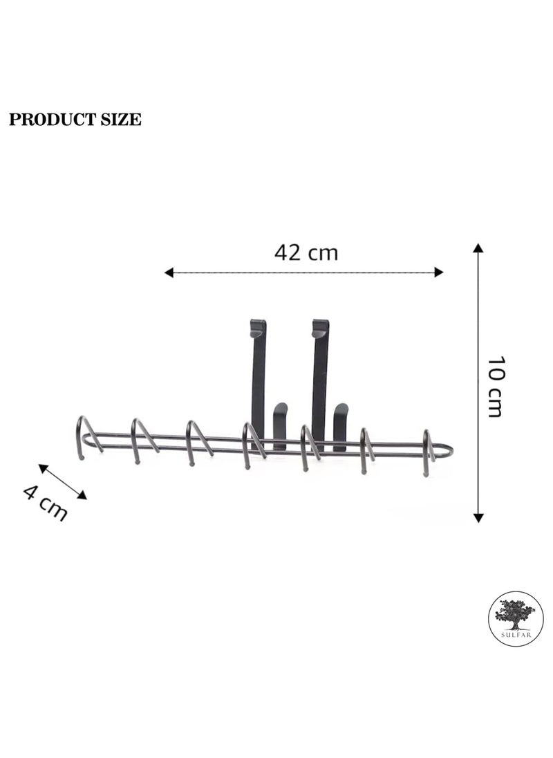 sulfar Mild Steel Over The Door Hook Hanger, Hanging Organizer Rack with No Hole Drilling Required for Bedroom, Bathroom & Kitchen Doors of Shirts, Belts, Towels (Black) Pack of 1  - Image 2
