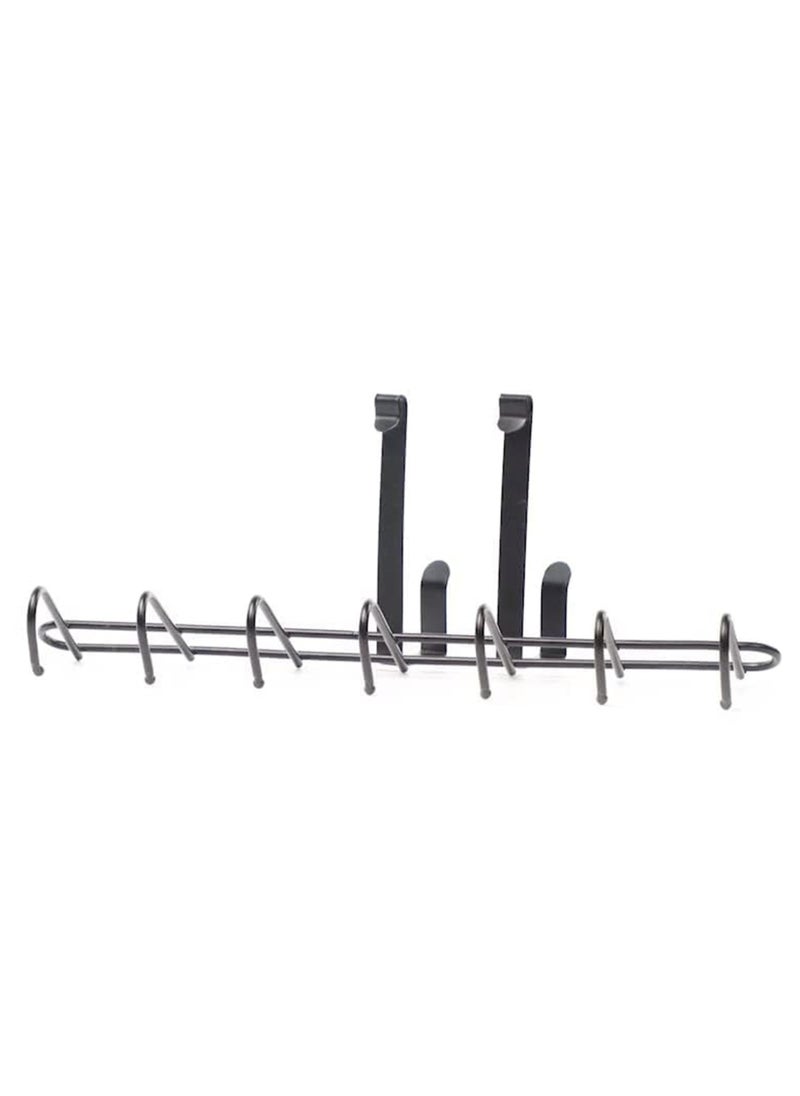 sulfar Mild Steel Over The Door Hook Hanger, Hanging Organizer Rack with No Hole Drilling Required for Bedroom, Bathroom & Kitchen Doors of Shirts, Belts, Towels (Black) Pack of 1  - Image 1