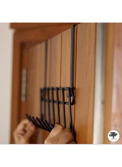 sulfar Mild Steel Over The Door Hook Hanger, Hanging Organizer Rack with No Hole Drilling Required for Bedroom, Bathroom & Kitchen Doors of Shirts, Belts, Towels (Black) Pack of 1  - Image 3