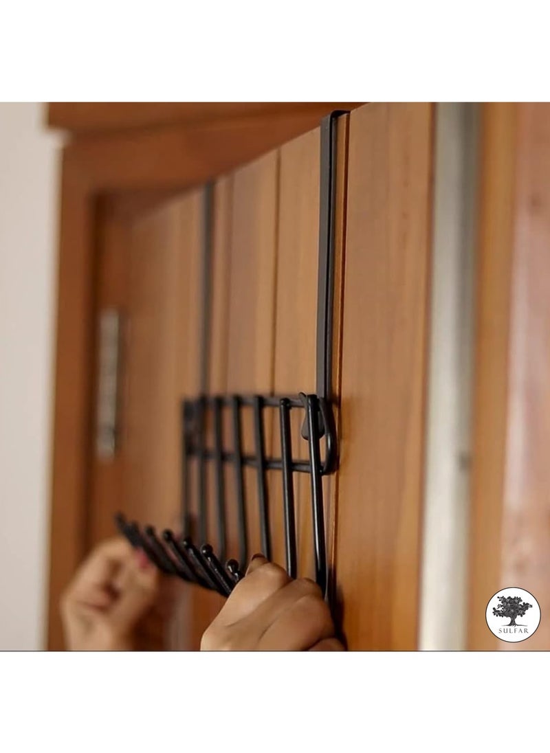 sulfar Mild Steel Over The Door Hook Hanger, Hanging Organizer Rack with No Hole Drilling Required for Bedroom, Bathroom & Kitchen Doors of Shirts, Belts, Towels (Black) Pack of 1  - Image 3