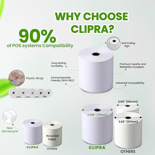Clipra 3 1/8 x 230ft Thermal Paper Receipt Rolls (30 PACK) 55 GSM - Compatible with ALL POS Systems, Cash Registers - BPA Free, Premium Quality Receipt Paper Rolls - Image 3