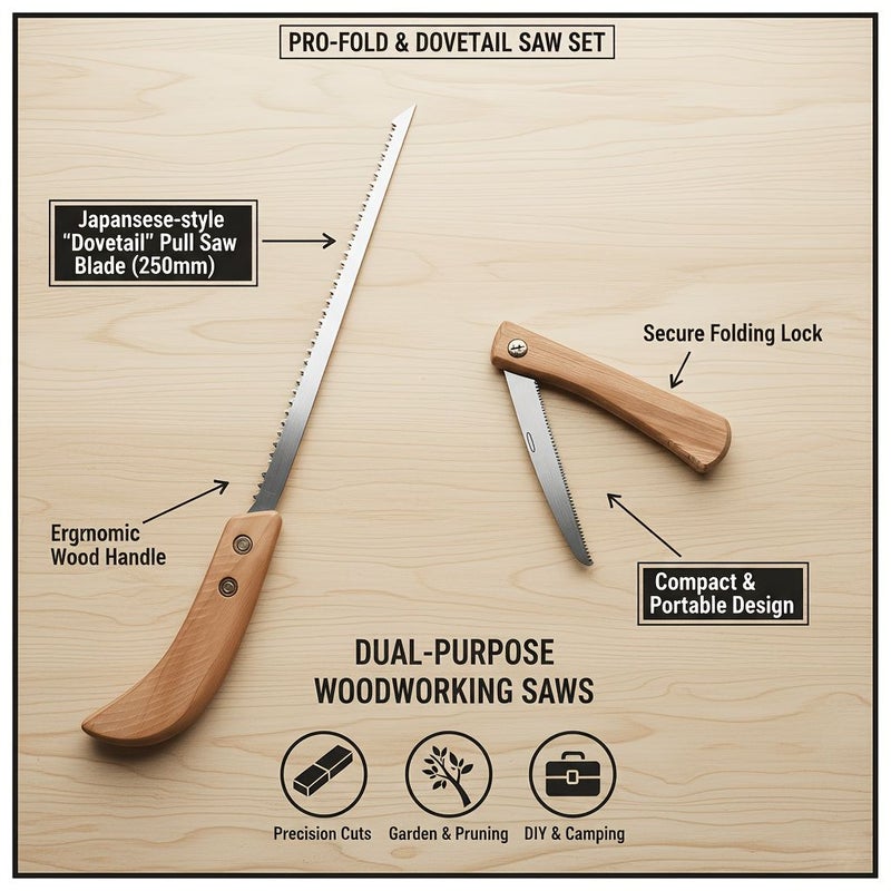 Japanese Style Dovetail And Folding Saw 2 Piece Set For Woodworking - Image 1