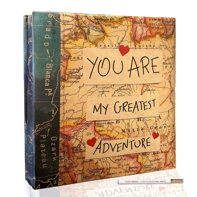Holoary Self Adhesive Page Photo Album with Metallic Pen Magnetic SelfStick Scrapbook for 3x5 4x6 5x7 6x8 8x10 Hand Made DIY 40 pages Albums Printed Kraft Paper Cover Old Map Adventure Memory Book