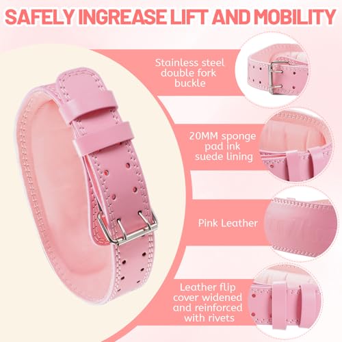 GurZinn 7 MM Leather Fitness Weight Lifting Belt for Women with 4 Inches Padded Lumbar Support for Power Lifting Workout & Squats Exercise(Pink/M) - Image 2