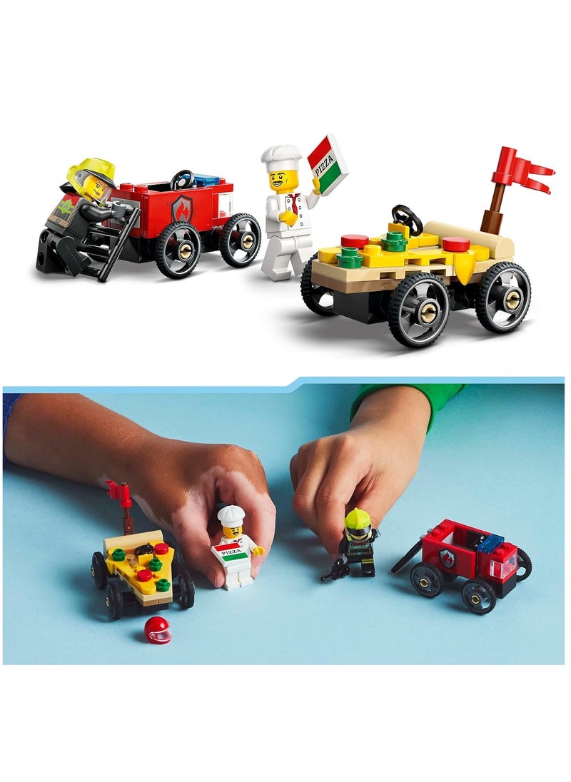 LEGO LEGO Pizza vs. Fire Truck Race Car Pack Toy - Vehicle Set Includes 2 Minifigures - 60458  - Image 3