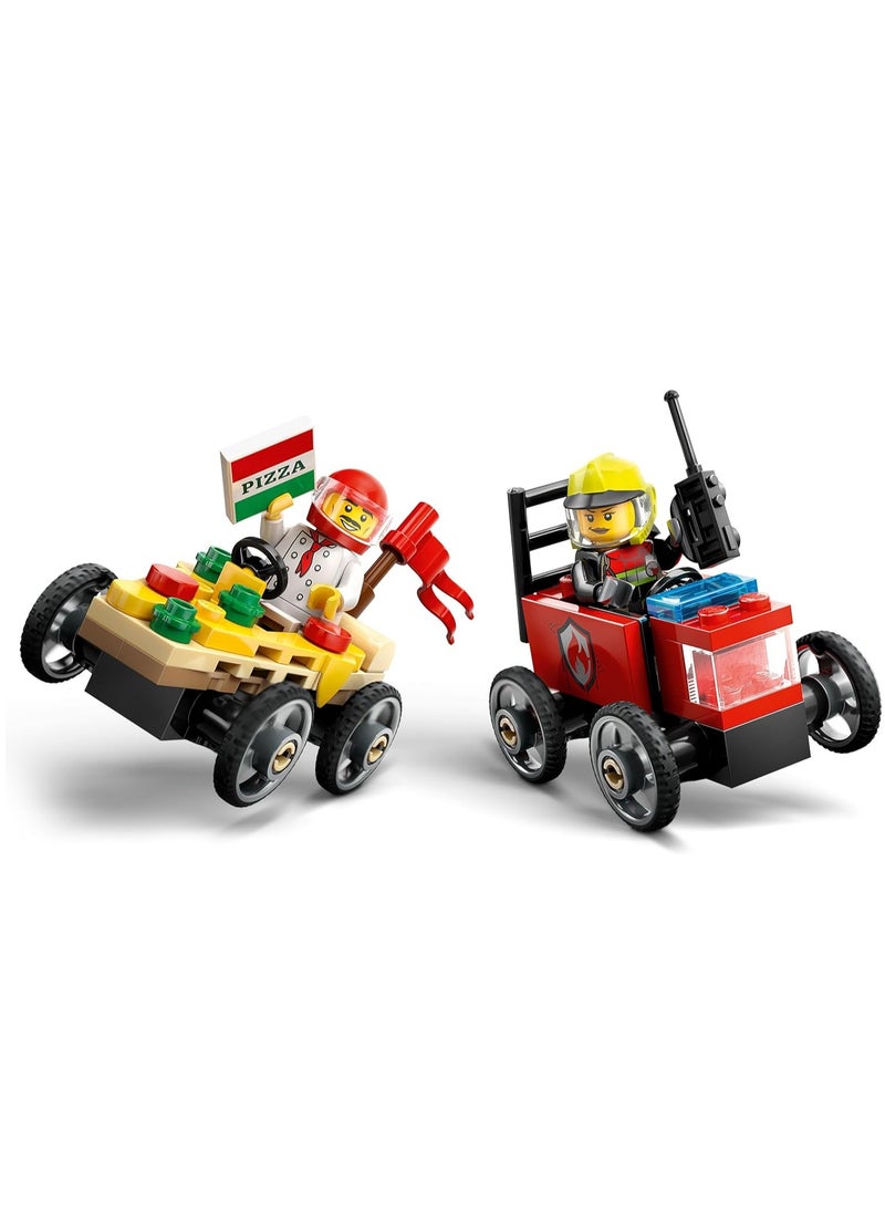 LEGO LEGO Pizza vs. Fire Truck Race Car Pack Toy - Vehicle Set Includes 2 Minifigures - 60458  - Image 2