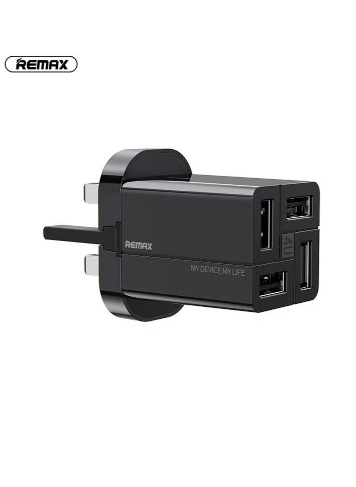 REMAX PD QC 3.4 USB A Fast Charger Adapter, 4 Port USB A Compatible with Samsung Galaxy S23/S22, Iphone 15/14/13 Pro Max, MacBook, Ipad, Laptop, OnePlus, etc. (Black) - Image 1