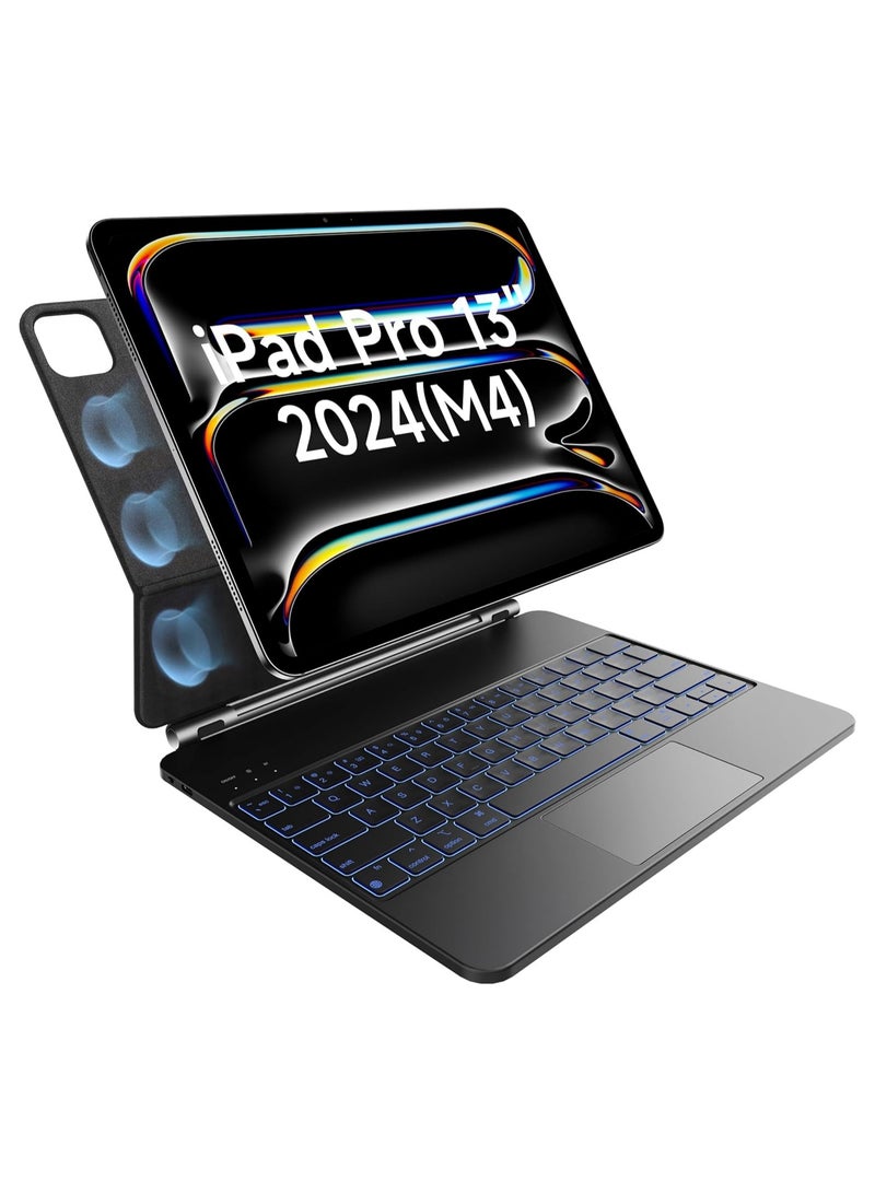 بروتيكت لوحة مفاتيح مغناطيسية من PROTECT لجهاز iPad Pro 13 إنش (2024) | بلوتوث، لوحة لمس، إضاءة خلفية، أسود – الموديل: HL118-129S - Image 1