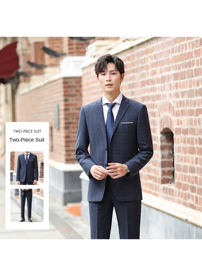 ROMON بدلة + بنطلون】بدلة رجال مريحة بقصة ضيقة تناسب الرجال في حفلات الزفاف - Image 2