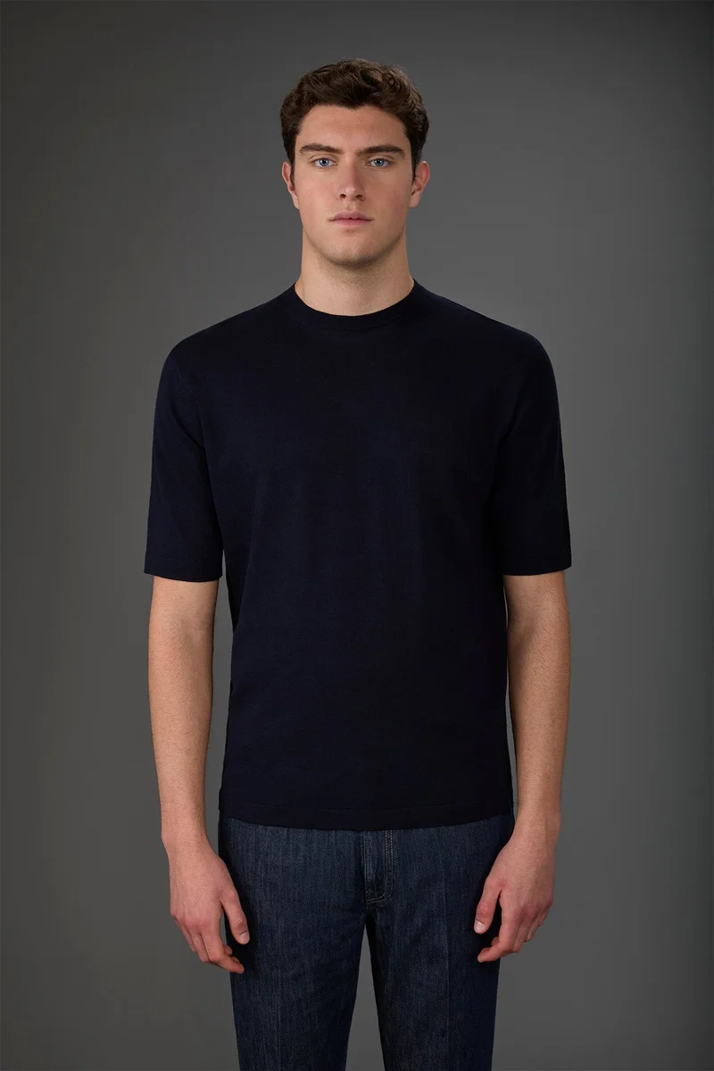 Doppelganger Blue Men's 100% cotton crepe knitted T-Shirt with short sleeves - Blue Navy for Men | Best Price UAE