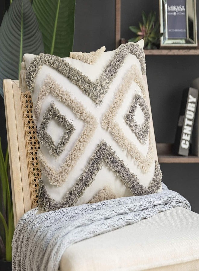 Merrycolor White Grey Boho Pillow Covers 18x18 with Tassels Tufted Decorative Gray Throw Pillows Neutral Modern Accent Pillowcase Farmhouse Square Cushion Covers for Couch Sofa Bedroom Living Room - Image 5
