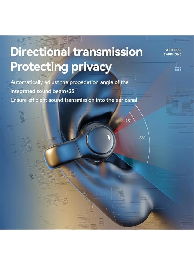 Bluetooth Ear Clip Headphone Wireless On Ear Earphones Open air Conduction Sports Headset TWS Noise Reduction Earbuds with mirror digital power display charge case-Black - Image 3