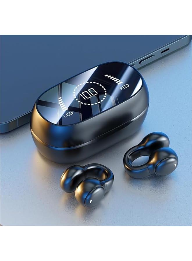 Bluetooth Ear Clip Headphone Wireless On Ear Earphones Open air Conduction Sports Headset TWS Noise Reduction Earbuds with mirror digital power display charge case-Black - Image 5