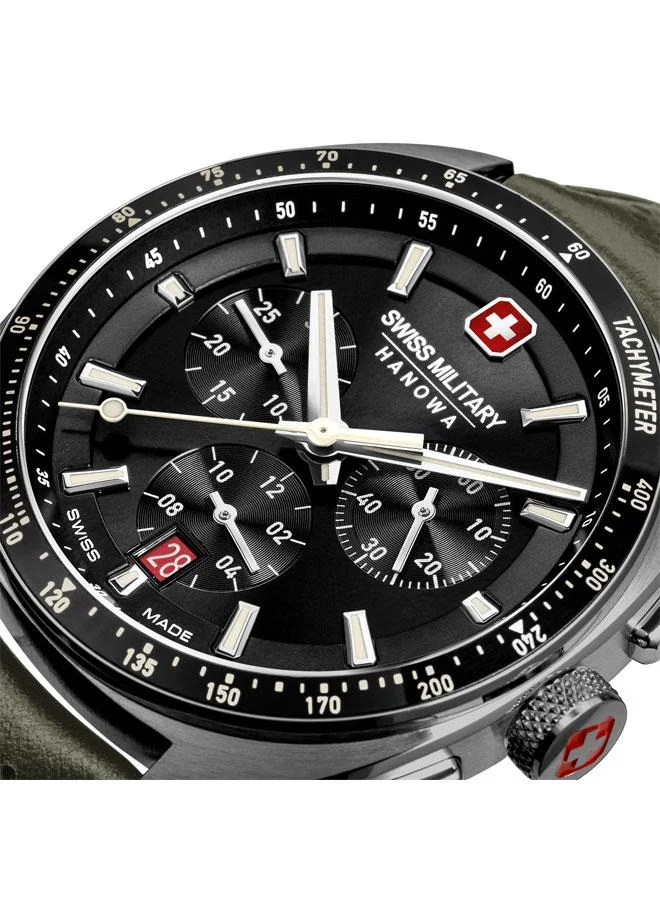 SWISS MILITARY HANOWA Defender 41mm Men's Chronograph Watch with Olive Green Genuine Leather Strap